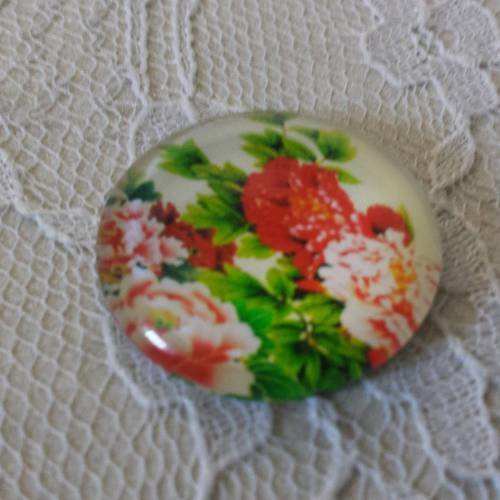 Cabochon rond en verre 25mm fleur 01-040 