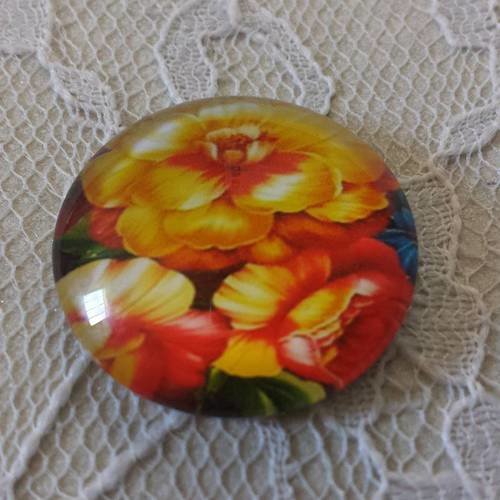 Cabochon rond en verre 25mm fleur 01-038 