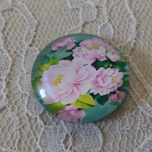 Cabochon rond en verre 25mm fleur 01-030 