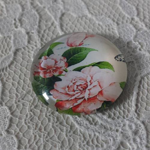 Cabochon rond en verre 25mm fleur 01-009 