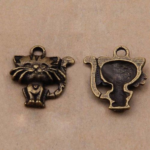 Lot de 5 breloques chats en métal bronze-n°01 pendentif chat 