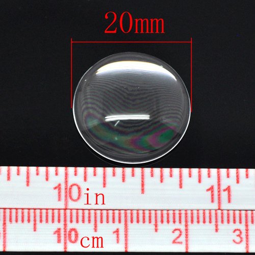 5 cabochons ronds 20 mm en verre loupe transparent n°08