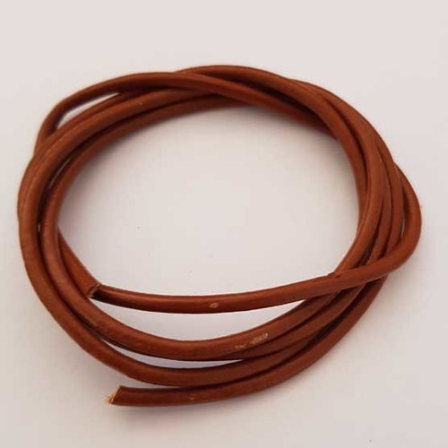 1 mètre cordon rond cuir lisse marron 3 mm petit défaut n°01