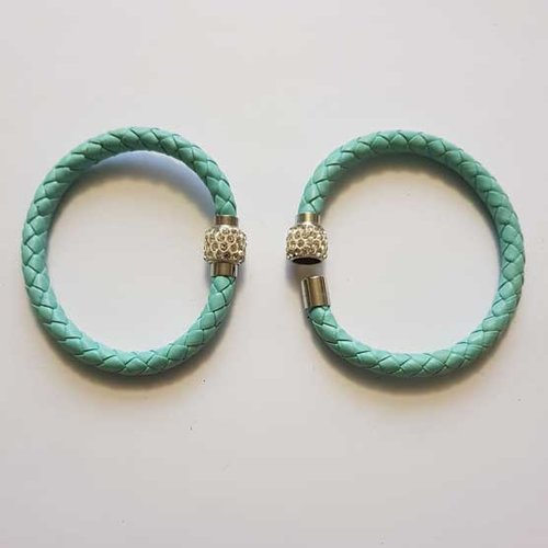 Bracelet simili cuir bleu turquoise fermoir aimanté strass
