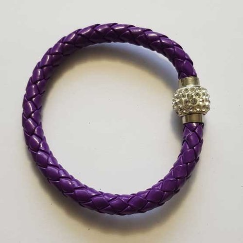 Bracelet simili cuir violet fermoir aimanté strass