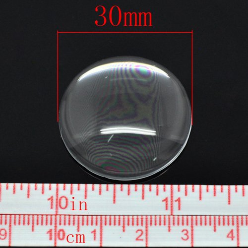 20 cabochons ronds 30 mm en verre loupe transparent n°13