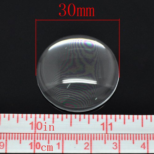 50 cabochons ronds 30 mm en verre loupe transparent n°13