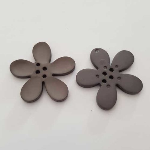 Fleur orchidée résine 4 trous 40 x 3 mm gris foncé