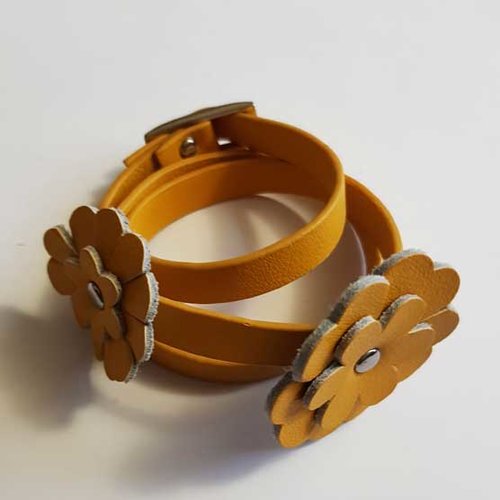 Bracelet manchette 3 tours de 56 mm fermoir ceinture n°01 jaune