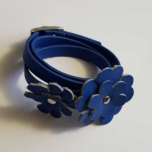Bracelet manchette 3 tours de 56 mm fermoir ceinture n°01 bleu