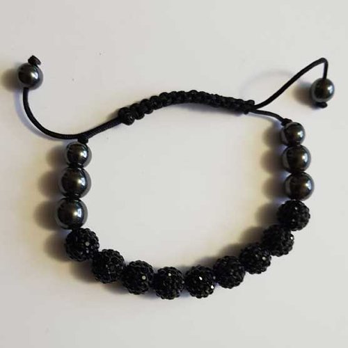 Bracelet shamballa perles noir strass et hématite