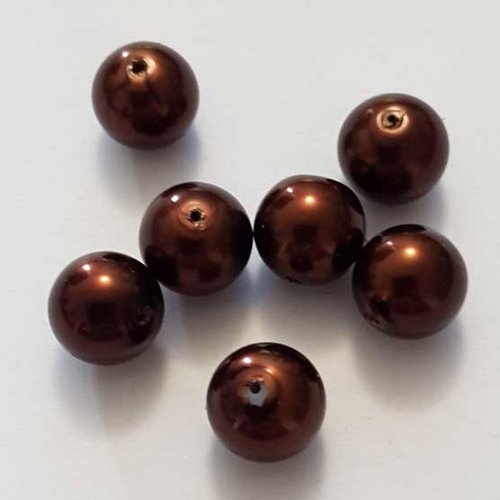 Perle ronde verre effet nacré marron-02 10 mm n°01