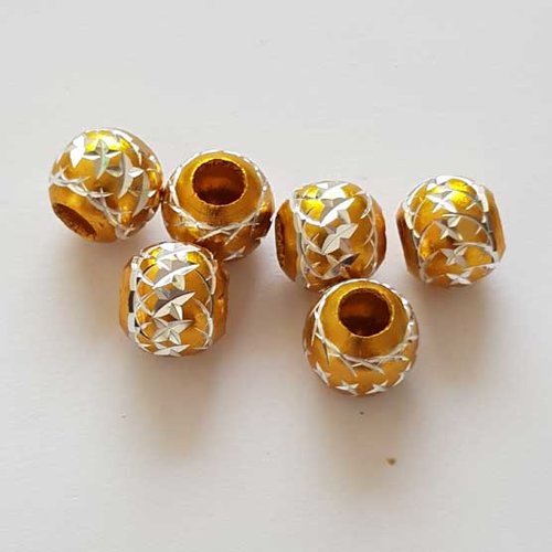 Perle ronde 10 mm doré foncé striée argentée filigrane aluminium style pandora grand trou