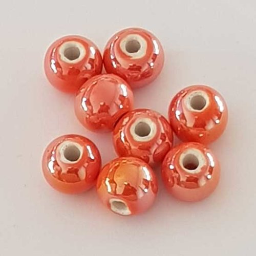 Perle ronde céramique orange 12 mm n°04