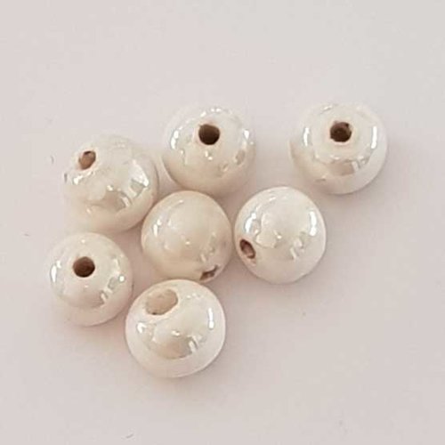 Perle ronde céramique blanc 11 mm n°07