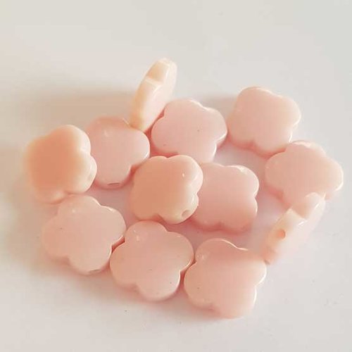 Perle plate plastique carré rose 13 mm n°01