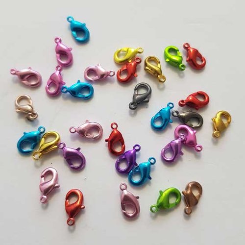 Lot fermoir mousqueton 10 x 06 mm multi-couleur x 31 pièces