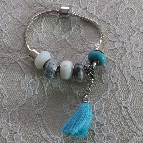 Bracelet européen 3 mm réalisé métal argenté n°007 fermoir clip maille serpent européen