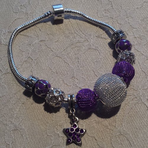 Bracelet européen 3 mm réalisé métal argenté n°015