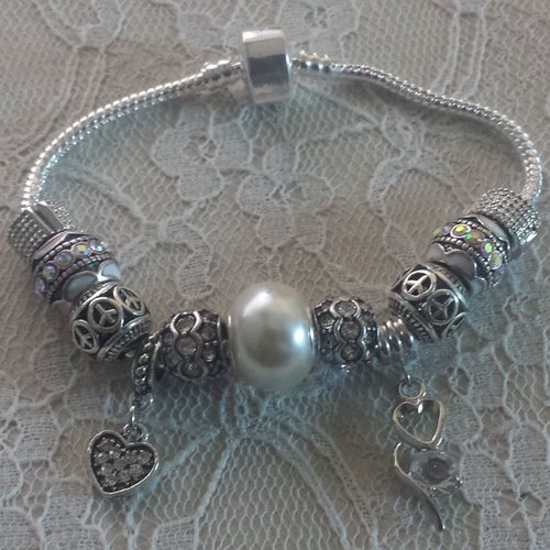 Bracelet européen 3 mm réalisé métal argenté n°021
