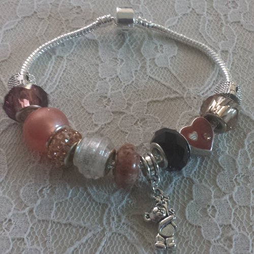Bracelet européen 3 mm réalisé métal argenté n°024
