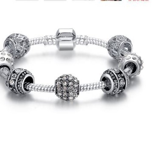 Bracelet européen 3 mm réalisé métal argenté n°035