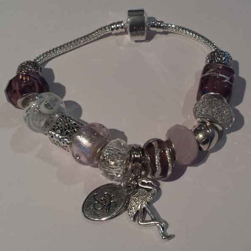 Bracelet européen 3 mm réalisé métal argenté n°058