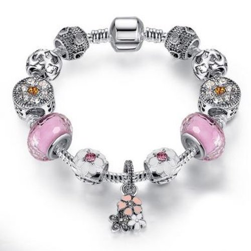 Bracelet européen 3 mm réalisé métal argenté n°129