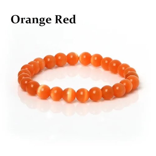 Bracelet perle 06 mm orange rouge œil de chat rond pierre naturelle