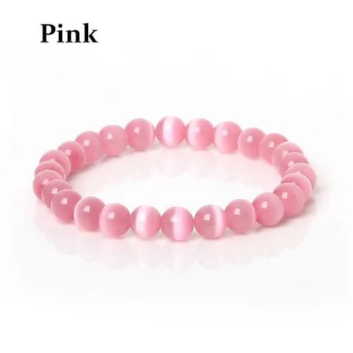 Bracelet perle 06 mm pink œil de chat rond pierre naturelle