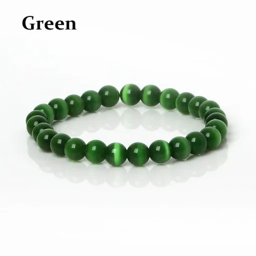 Bracelet perle 08 mm green œil de chat rond pierre naturelle