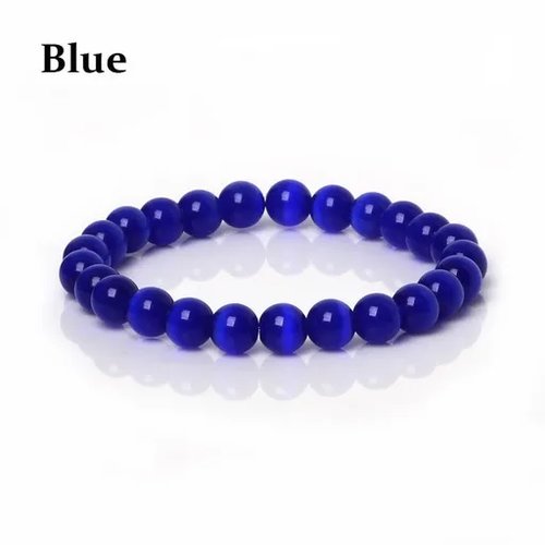 Bracelet perle 10 mm bleu œil de chat rond pierre naturelle