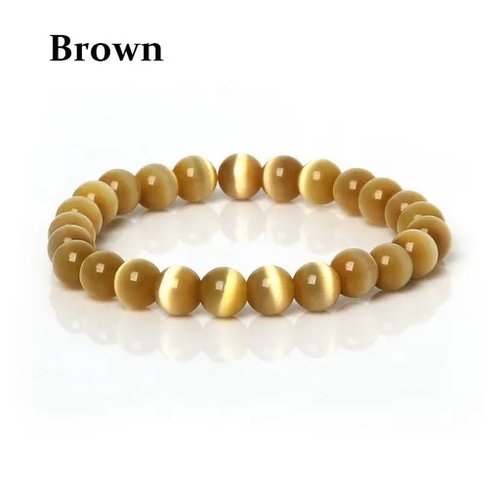 Bracelet perle 10 mm brown œil de chat rond pierre naturelle