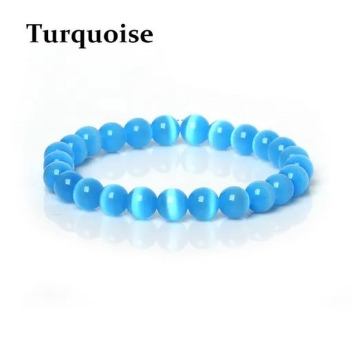 Bracelet perle 10 mm turquoise œil de chat rond pierre naturelle