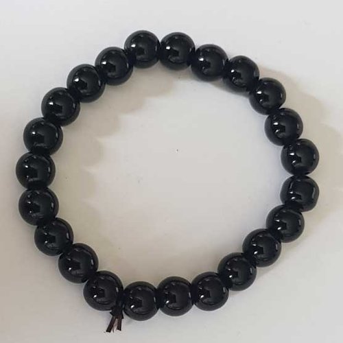 Bracelet en pierre synthétique noir perles de 08 mm n°57