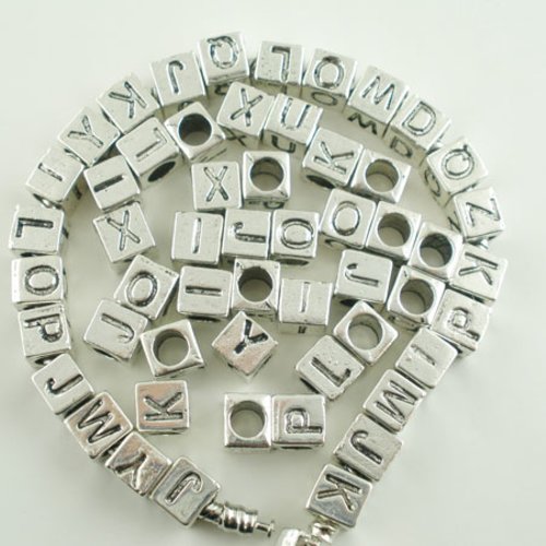 Perle carré charms alphabet n°01 lettre b métal argenté 7x7 mm