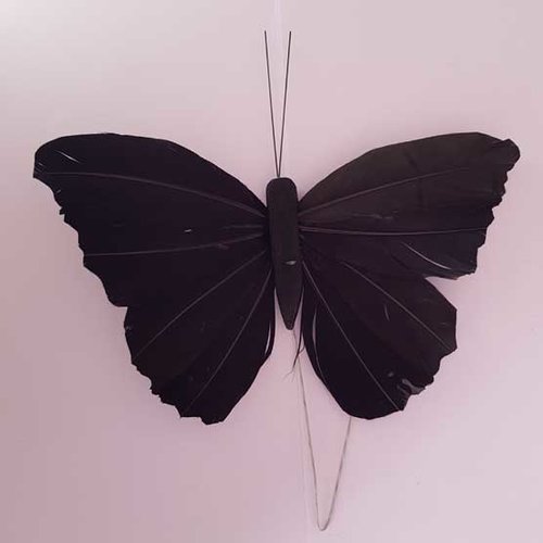 Papillon noir aux ailes de plumes montés sur tige gm