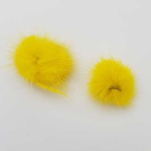 2 pompons fourrures 30 mm jaune