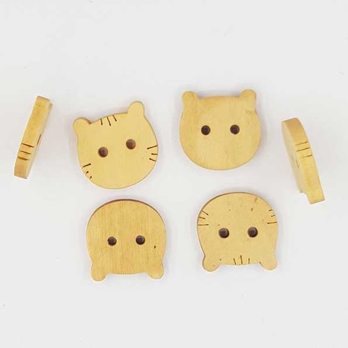 Lot de 10 boutons bois chats n°01