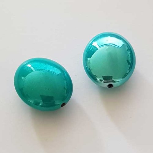 Perle brillante ovale plate turquoise 23 mm