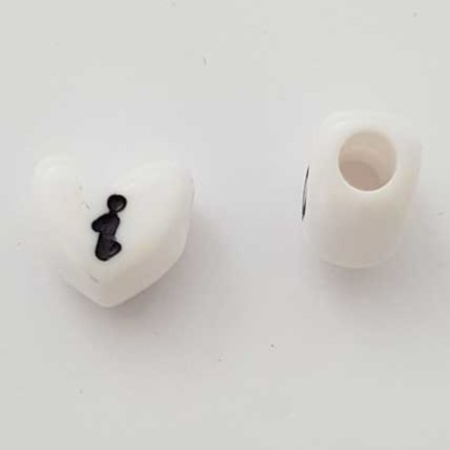 Perle cœur lettre i blanc noir 11mm
