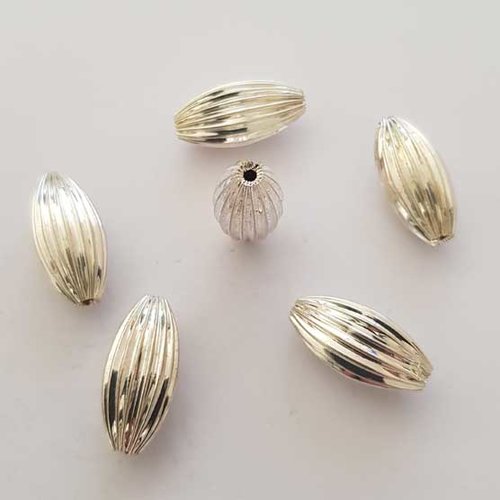 Perle ovale métal 21 x 10 mm argent