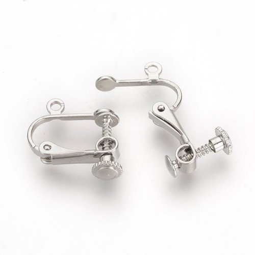 Support boucle d'oreille clip réglable à vis argent vieilli 15 x 17 mm x 5 paires