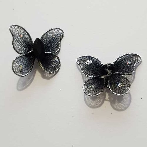 Lot de 2 papillons tissus et strass noir