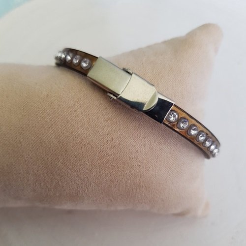 Bracelet cuir 06 mm bronze strass swarovski ajustable au poignet