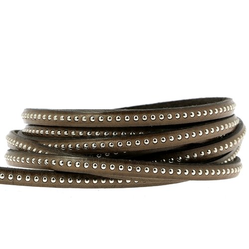 Bracelet cuir 06 mm chaîne bille kaki ajustable au poignet