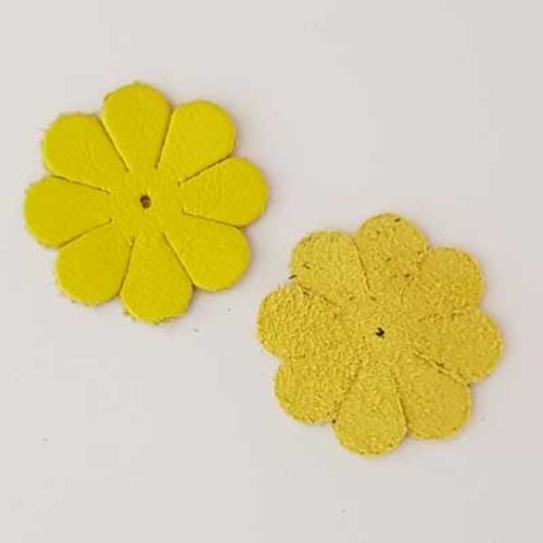 Fleur en cuir fleur 8 pétales 30 mm jaune n°02