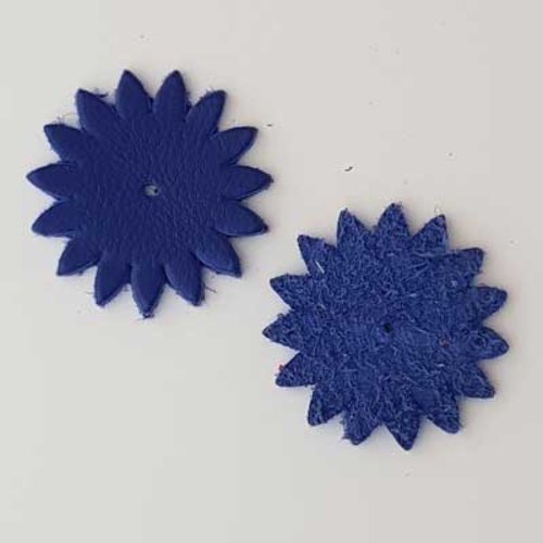 Fleur en cuir etoile 34 mm bleu n°02