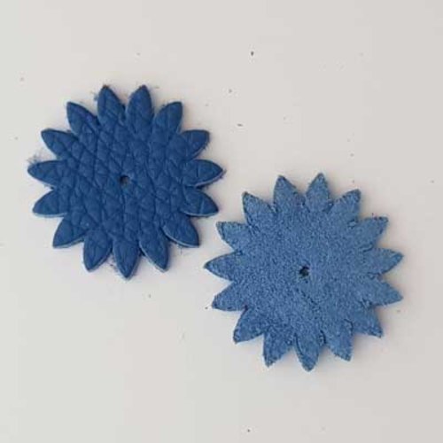 Fleur en cuir etoile 34 mm bleu n°03
