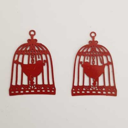Breloque oiseaux n°06 rouge 23 x 15 mm estampe cage